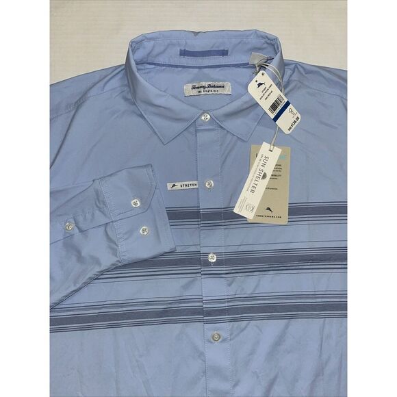 TOMMY‎ BAHAMA Blue Siesta Key Shirt Island Zone Stretch Skyline STripe Sz XL NWT